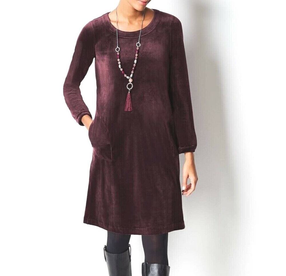 J. Jill Pure Jill Burgundy Velour Long Sleeve A-Line Shift Mini Dress Size XS